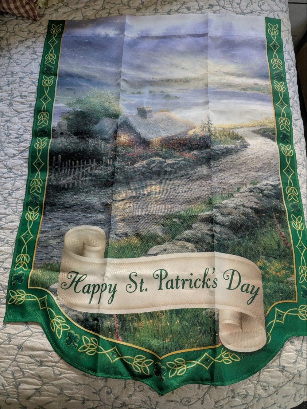 Happy St Patrick's Day  large garden flag by Thomas kinkade